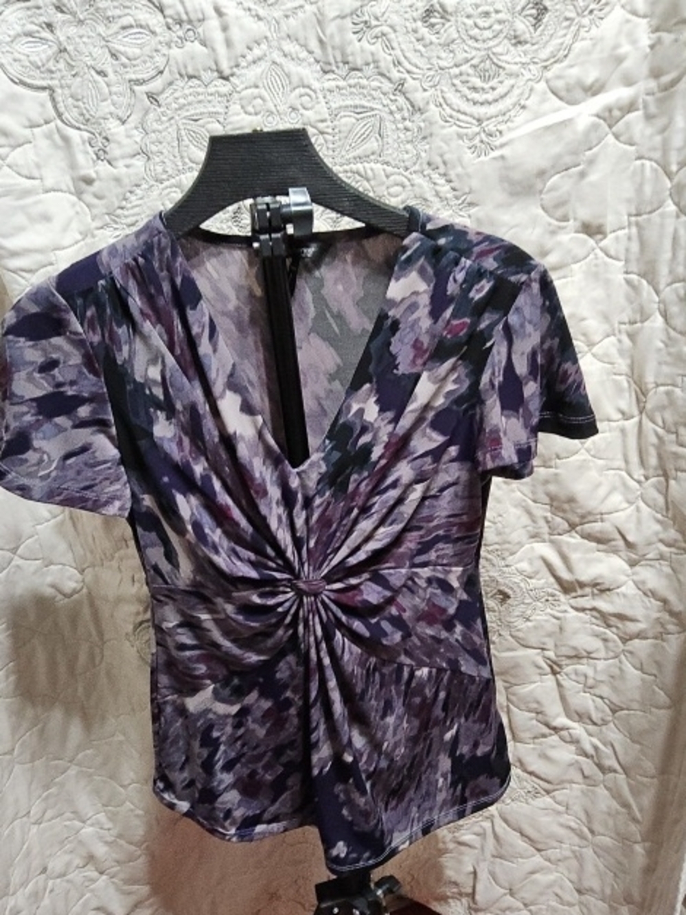 Daisy Fuentes Purple Twist-Front Floral Blouse